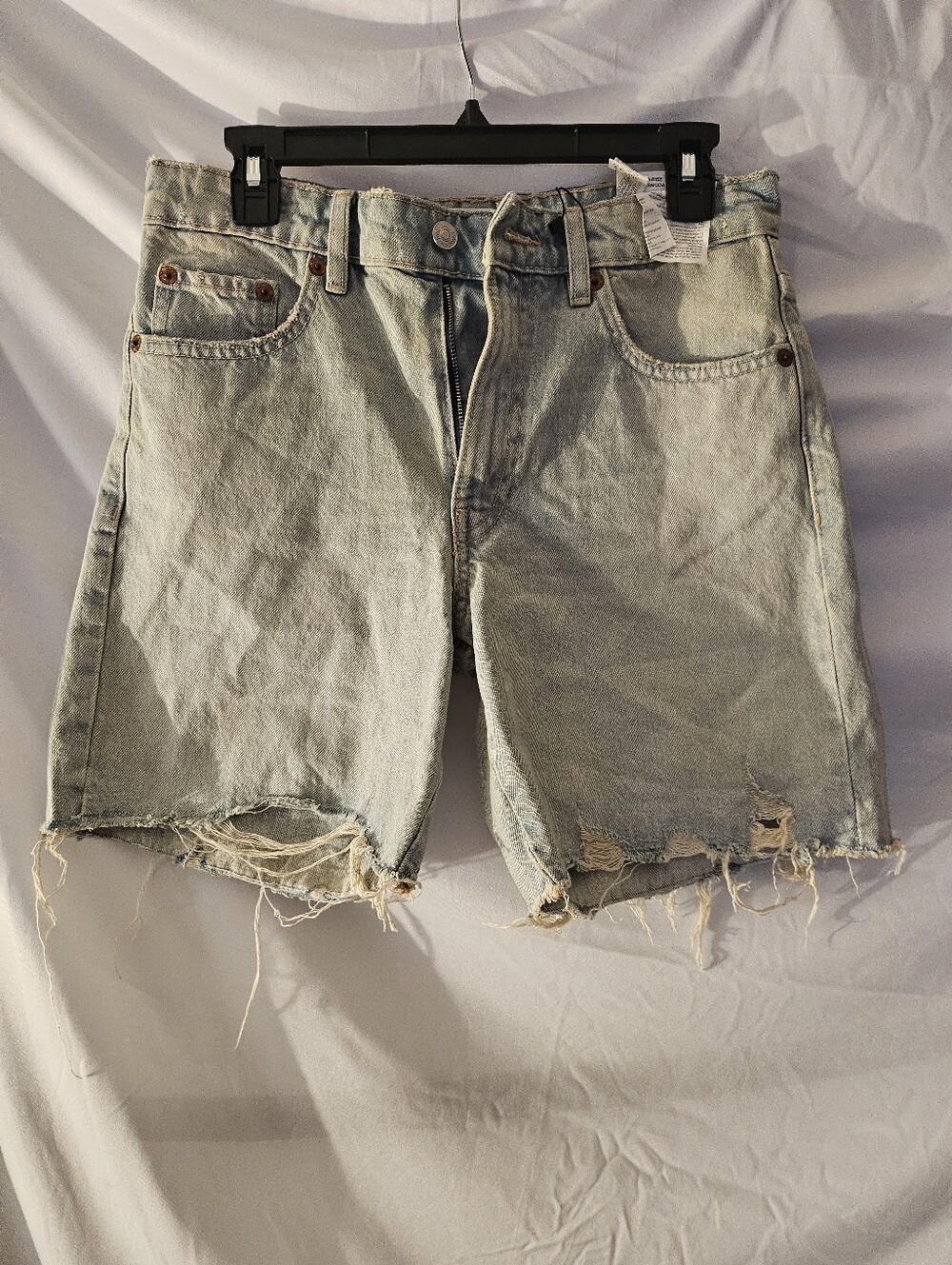 Zara Denim Mid Rise Loose Fit Bermuda Light Wash Distressed Cutoff Frayed Wm 4